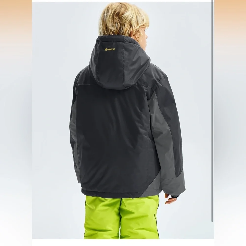 GEMYSE Boy's Waterproof Ski Snow Jacket Fleece Windproof Winter Jacket W/ Hood